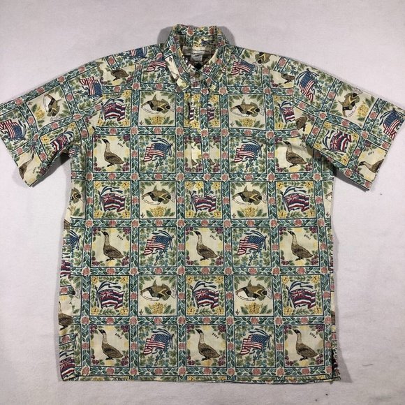 Detrich Verez Reyn Spooner Mens Small Patriotic Hawaiian Half Button Shirt Fish - Picture 1 of 11